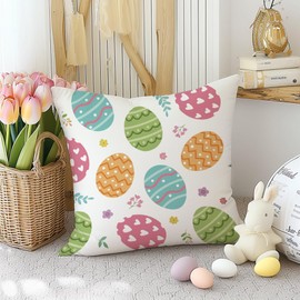 RABUSOFA Easter Pillow Covers 20x20 Inch Set of 2,Colorful Eggs Decor Throw Pillow Covers,Spring Farmhouse Holiday Decorations Pillow Cases for Sofa Couch Home(07-20)