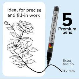 Zenacolor 5 Black Paint Pen - Fine Tip for Precision - Black Paint Marker Ideal for Rock Painting, Canvas, Wood, Glass