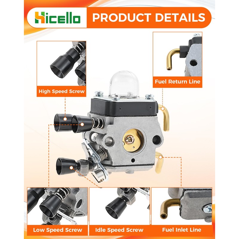 Hicello FS85 String Trimmer Carburetor Kit for STHIL FS75 FS80