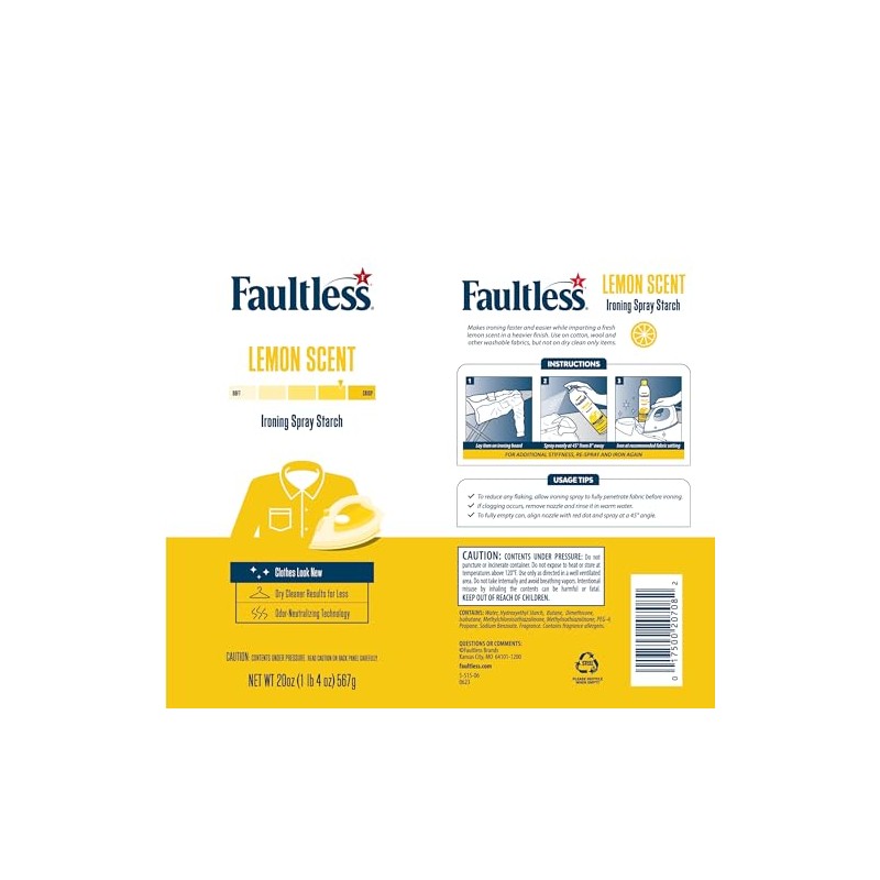 Faultless Lemon Laundry Starch - Lemon Scented Spray Starch 20