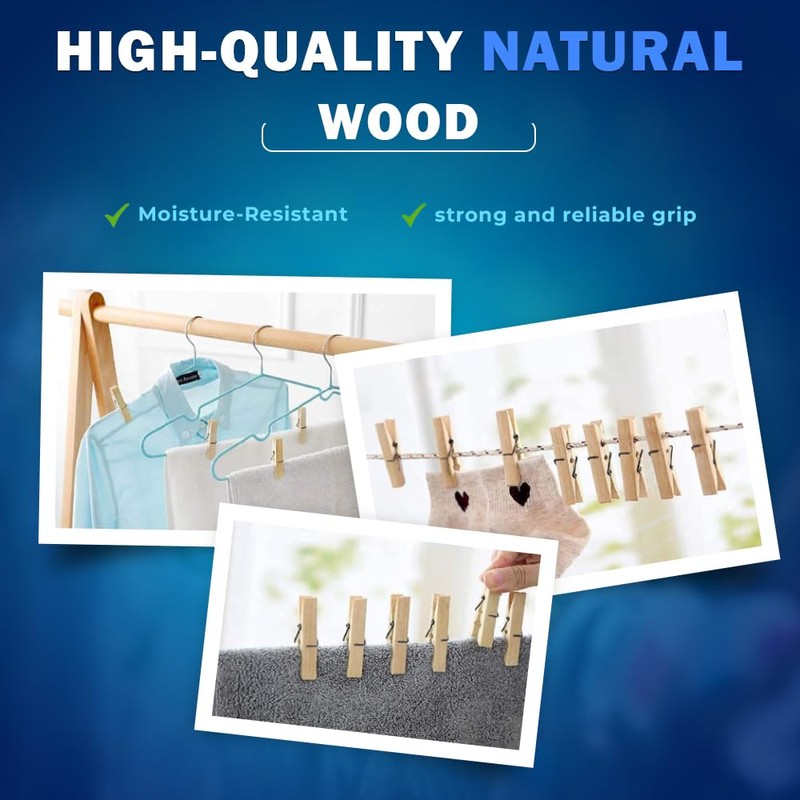 Wooden Pegs 72Pcs Heavy Duty Wooden Clothes Pegs With Metal