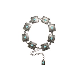 ARIAT Women's Silver Scalloped Square Concho Chain Belt with Turquoise Stone Centre (X-Large), silver
