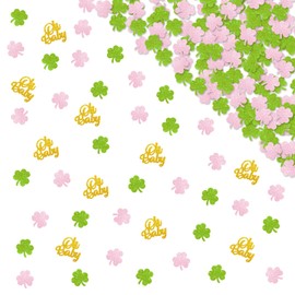 130pcs Shamrock Gender Reveal Confetti, Lucky Charm Table Confetti for Baby Shower, Pink&Green Glitter Oh Baby Table Scatter, St Patrick's Day First Birthday Party Decoration