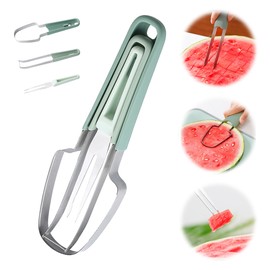 3-in-1 Watermelon Cutter Slicer Tool, 2024 New Stainless Steel Watermelon Popsicle Cutter Slicer Tool, Multi Watermelon Slicer Melon Cutter for Camping Kitchen Gadgets (Green)