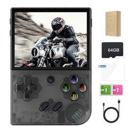 RG35XX Plus Retro Handheld Game Console, 3.5-inch Video Gaming Console with 640*480 IPS Screen, 3300mAh Battery, 64G TF Card, Preloaded 5000+ Classic Games, Support 5G WiFi Bluetooth HD Output-Black
