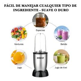 Xinest 500w Plata Licuadora Portátil Con 2 Vaso De Plástico Color Plateado