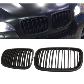 BILLDIO ABS E70 Grill, 2 pc Set Front Kidney Grille Compatible with 2007-2014 X5 E70 X6 E71 (Double Line Matte black Grills)