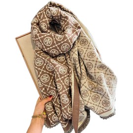First Choose Women's Blanket Chunky, Pashmina Shawls Wraps Oversized Winter & Fall Warm Scarfs Soft Cashmere Feel for Women (Brown-Circle)