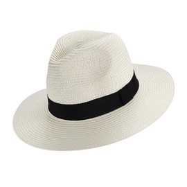 Chapter Seven Panama Hat Rollable UV Sun Hat Straw Hat Fedora Hat Beach Summer Hat, BEIGE-B