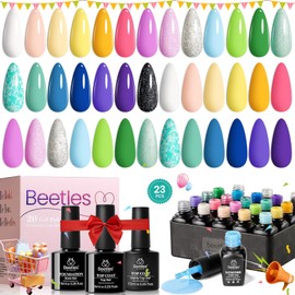 Beetles 23Pcs Gel Nail Polish Kit with Base Top Coat Gift, Paradise Gel Polish Pastel Neon Yellow Green Blue Pink Glitter Soak off Uv Gel Kit Summer Manicure Gift for Women Girls