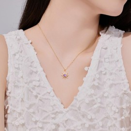 KOFISNI Crystal Sun Necklace for Women 18K Gold Plated Sun Pendant Necklace Natural Stone Crystal Choker Necklace Healing Crystal Necklace Christmas Trendy Jewelry For Women (Purple B)