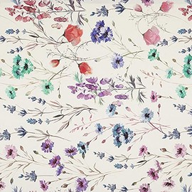 Kt KILOtela - Half Panama Fabric, 100% Organic Cotton, Oeko-Tex Standard 100, Length 100 cm, Width 280 cm, Garden, Flowers, Pink, Turquoise, 1 Metre