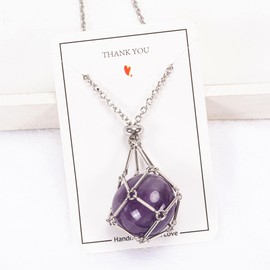 Crystal Necklace for Women, Healing Crystals for Spiritual Energy, Handmade Crystal Necklace Holder, Pendant Gemstones Necklaces for Men Women with Adjustable Length (Purple-Aethyst)