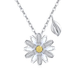 Daisy Necklace for Women 925 Sterling Silver Leaf Necklace Daisy Flower Charm Pendant Necklace for Women Girls Friends