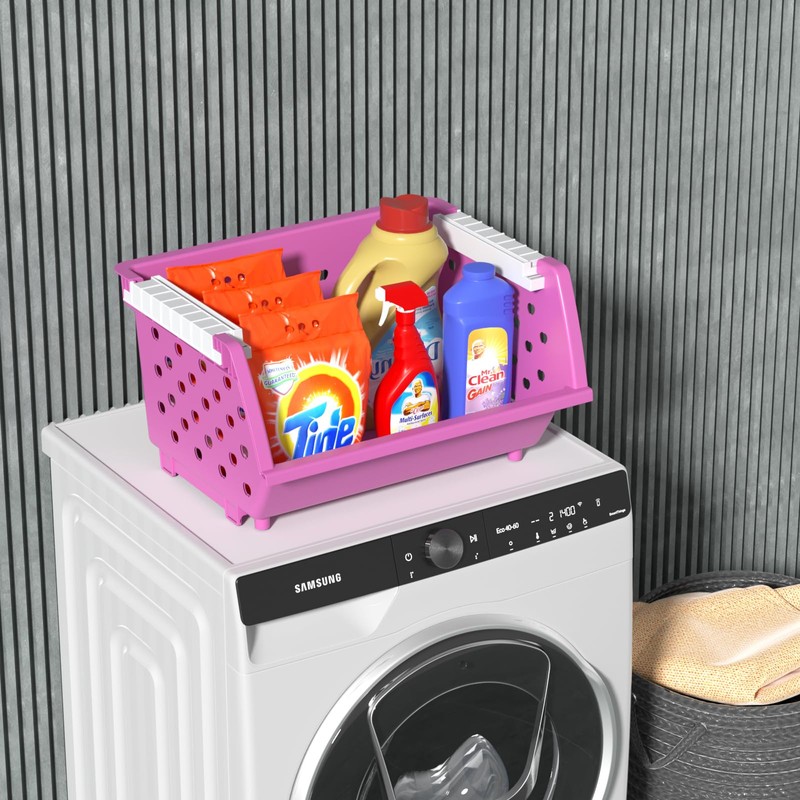 Uumitty 4 Tier Extra Large Stackable Baskets, Plastic Stackable Storage