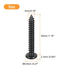 TA-VIGOR 100Pcs Self Tapping Screws, M4 Phillips Pan Head Screw, 30mm Round Head Tapping Screws, Stainless Steel Machine Wood Fasteners Bolts for Wood, Drywall, Furniture, Repairing, Black