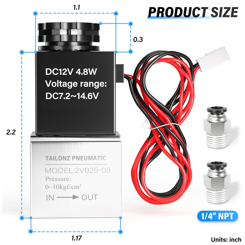 TAILONZ PNEUMATIC 1/4 Inch NPT 12V 2 Position 2 Way