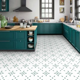 Peel & Stick Floor Tiles Self Adhesive Vinyl Flooring for Kitchen Bathroom Laundry Room Pet House Fireplace 10 Sheets 8"x8" Removable Floor Stickers Home Decor DIY (Light Green)