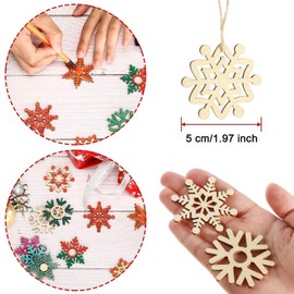 Pack of 100 Christmas Wooden Pendants, Snowflake Christmas Tree Decorations, Wooden DIY Crafts for Christmas Decoration, Gift Tags