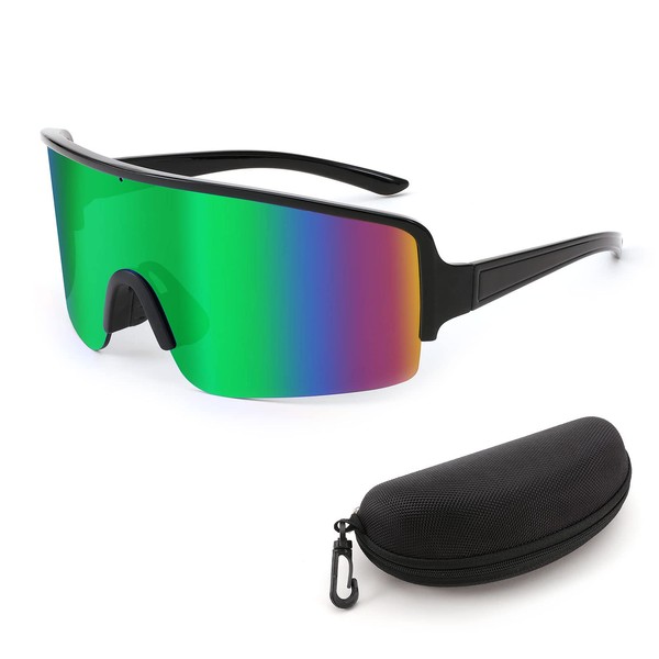 Karsaer Vision Neon Shield Sunglasses Oversized Wrap-Around Mirrored Shades for