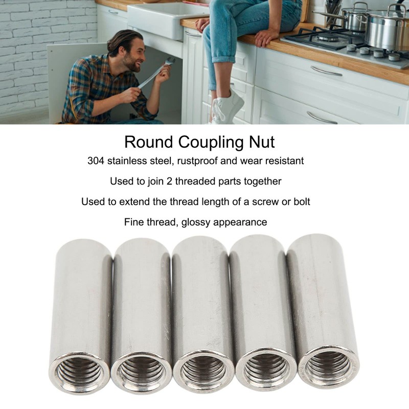 Tissting Pack of 5 Long Rod Nuts M12 x 1.75