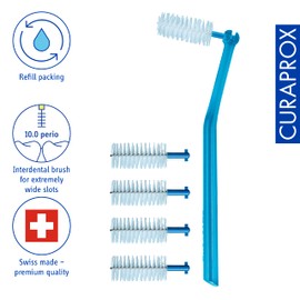Curaprox Interdental Brushes CPS 410 perio, Refill, Pack of 5, Blue, 2.8 mm Diameter, 10 mm Effectiveness, Refill Pack without Holder