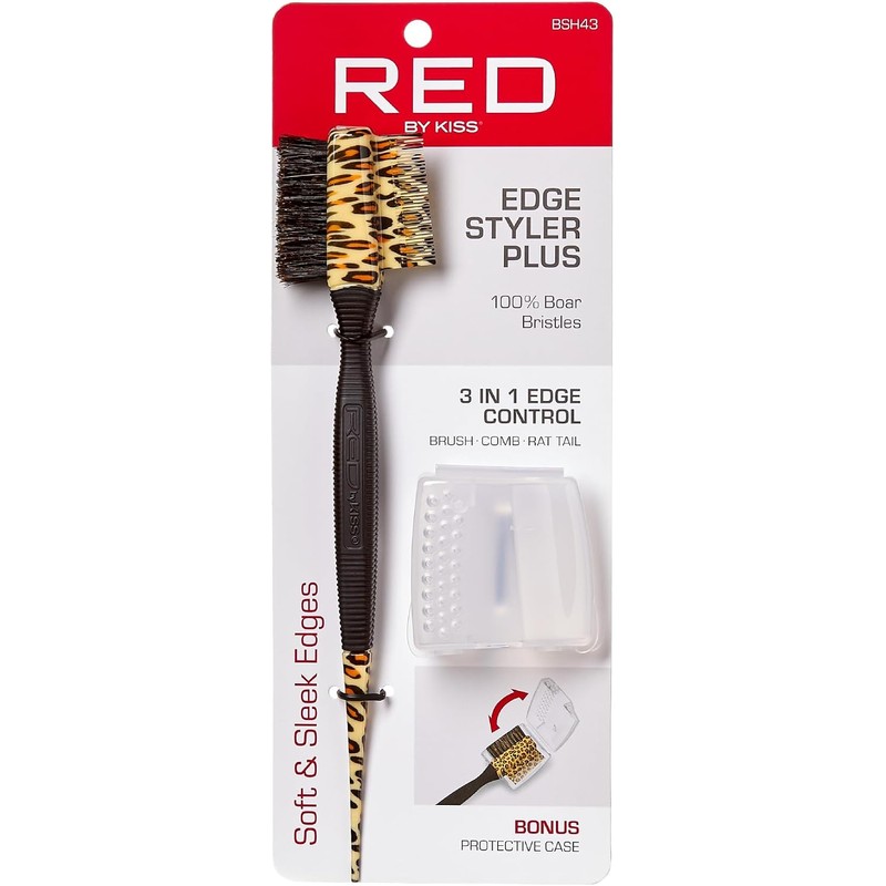 Cepillo de borde 3 en 1 de color rojo. Peine