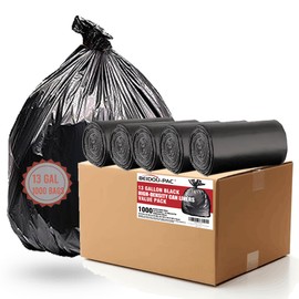 13 Gallon Trash Bags, 1000 Count Bulk Value Pack, Black Tall Kitchen Garbage bags, Multi-purpose Trash Can Bin Liners for Bathroom, Office, Industrial, Commercial, Janitorial, Municipal, Recycling