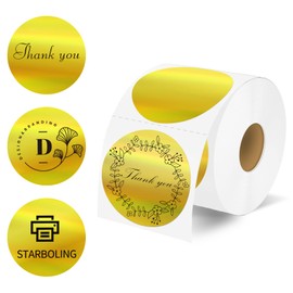Starboling Thermal Labels,2 Inch Gold Round Thermal Printer Stickers,Self-Adhesive Round Direct Thermal Labels,Thermal Stickers for DIY Logo Design,Name Tag(Gold 300/Roll)