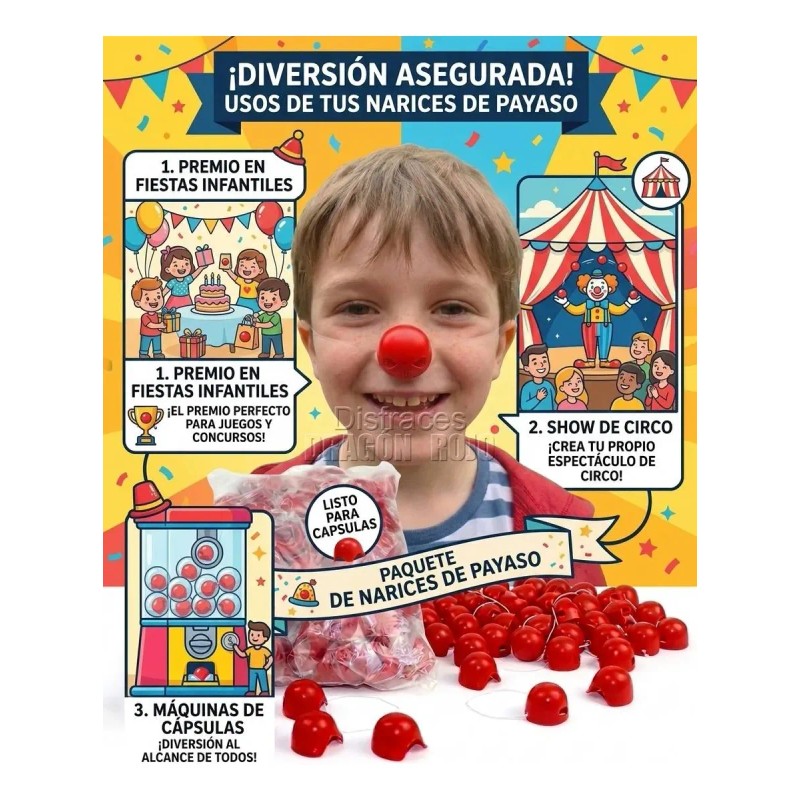 100 Pz Nariz De Payaso Económica Para Premio Fiestas Circo