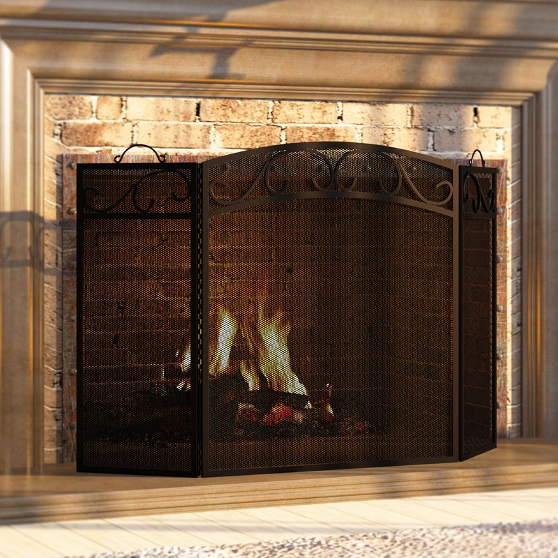 Fire Beauty Fireplace Screen 3 Panel with Handles Wrought Iron