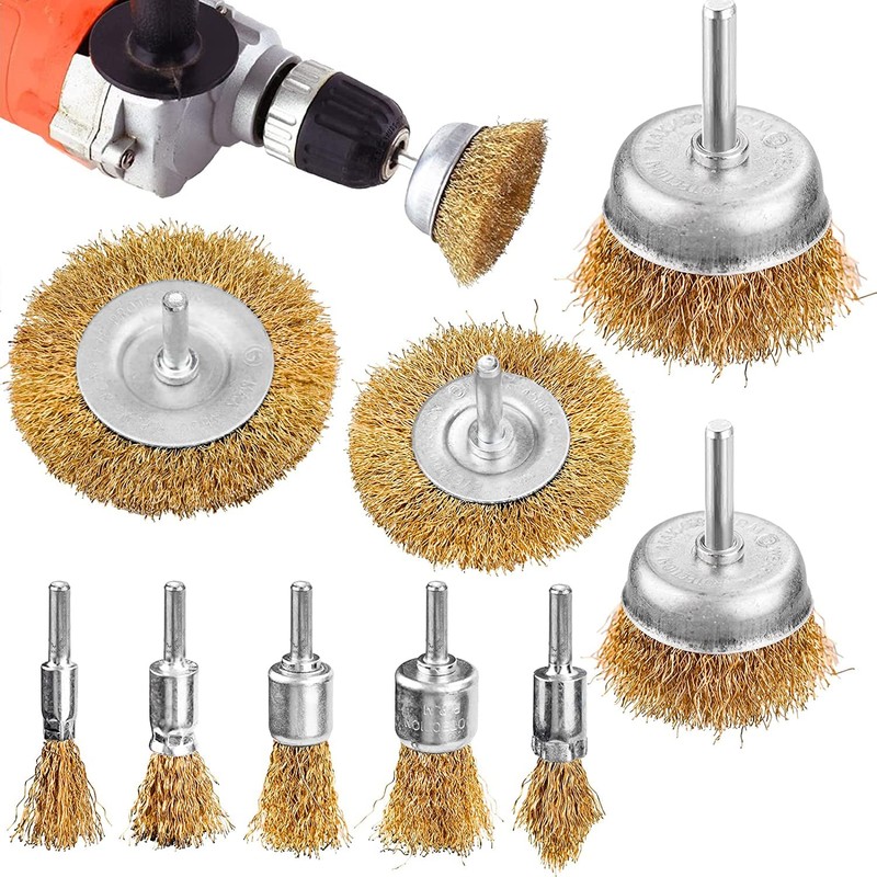 BEAUGIREW Drill Wire Brushes, 9 Pieces Brass Coated Wire Brush