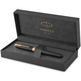 Parker Sonnet Fountain Pen | Matte Black Lacquer with Gold Trim | Medium Nib | Gift Box