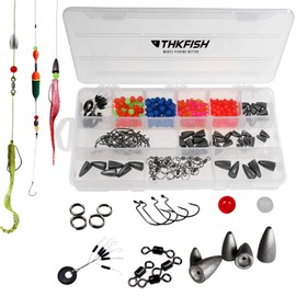 THKFISH Carolina Rig Texas Rig Bass Fishing Bullet Sinkers for Fishing Sinkers Hooks Rolling Barrel Fishing Swivels Beads Ring Egg Weights Texas and Carolina Rig DIY KIT 389pcs