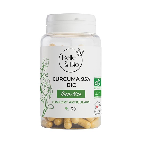 ANTIOXYDANT & ARTICULATION - Curcuma 95% Bio - Dosé en cucuminoïdes et curcumine - Articulation - Pilulier de 90 gélules - Certifié Bio par Ecocert - Fabriqué en France