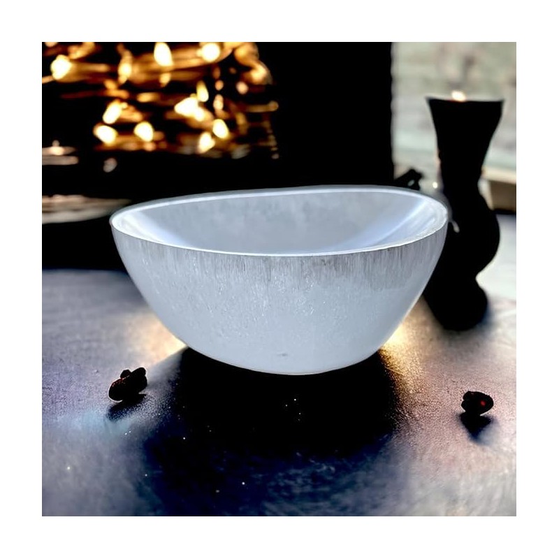 4All Selenite Oval Bowl Handmade Natural White Charging Selenite Crystal