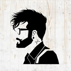 Beard Decals Peel and Stick - Wall Vinyl Decals Stickers - Bearded Man Mustache Barber Barbershop Haircut Hair Stylist Silhouette - Car Window Truck Laptop Tumbler - Salon Shop Room Decor DWSV14025