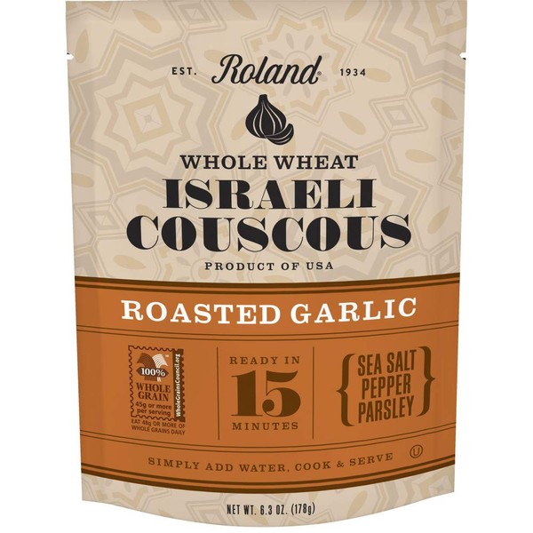 Roland Israeli Couscous, Whole Wheat Roasted Garlic, 6.3 Ounce