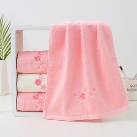 Pidada Hand Towels Set of 2 Embroidered Floral Pattern 100% Cotton Absorbent Soft Decorative Towel for Bathroom (Cherry Blossom Pink)