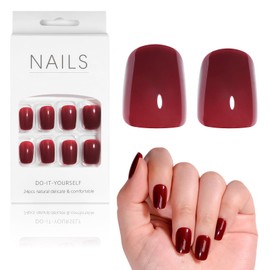 U-Shinein Press on Nails,24pcs French Tip False Nails Pink False Nails Glossy Square Fake Nails Reusable & Acrylic,Cherry Red