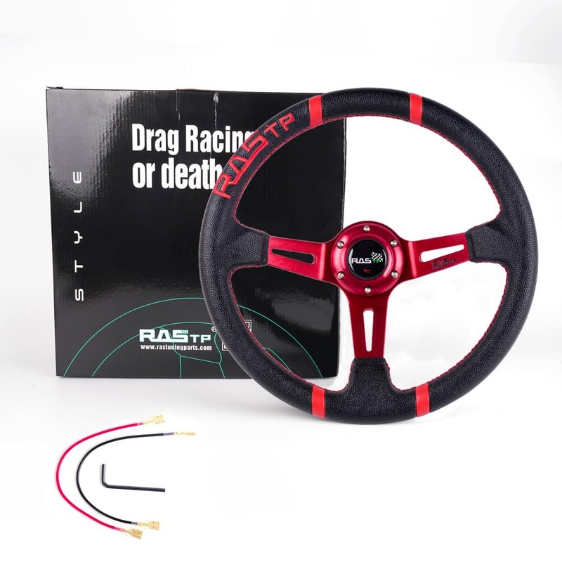 RASTP Universal Racing Steering Wheel,Deep Dish Steering Wheel Leather Embroidery