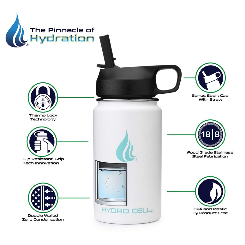 HYDRO CELL Stainless Steel Water Bottle w/ Straw & Wide
