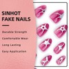 SINHOT Almond Press on Nails Medium Fake Nails 3D Silver