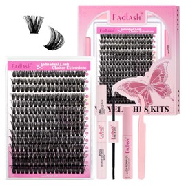 FADLASH Lash Extension DIY Kit 80D 0.07 D Curl Cluster Lashes with Lash Bond and Seal, Lashes Remover and Tweezers for DIY Eyelash Extension at Home (80D, 12-18mm）