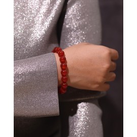 Lightock 10mm Round Beads Stretch Bracelets for Men Women Gem Semi Precious Gemstone Beaded Bracelets 7 Inch Unisex Gifts (Red Agate)