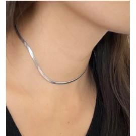 CHANCEAMZ 3MM Wide 14K White Gold Herringbone Necklace,Silve