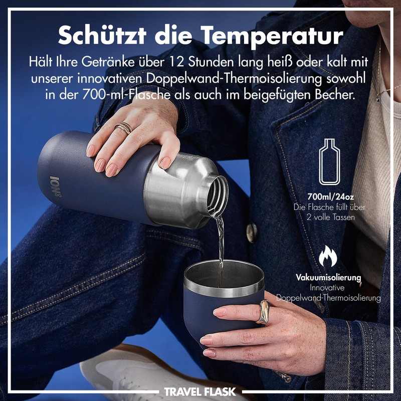 ION8 Vacuum Insulated ThermoShield Bottle for Hot or Cold Drinks,