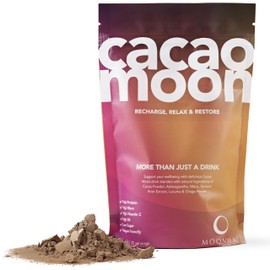 Cacao Moon Super Blend with Cacao Powder, Ashwagandha, Maca, Lucuma, Turmeric Root & Chaga Mushroom Powder Drink 250g (25 Servings). Vegan Friendly & UK Made