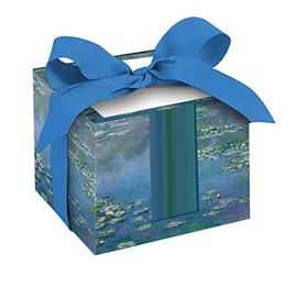 Decorative Fine Art Non-Stick Note Cube Paper Pad 4-Inch, 700 Sheets | Memo Cube with Thick Pages, Matching Ribbon, Beautiful Desk Display Box (Monet Water Lilies)