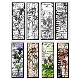 GLOBLELAND Vintage Flower Bookmark Clear Stamps 1.4x4 inch Retro Daisy Thistle Silicone Stamp Seal for DIY Scrapbooking and Card Making Paper Craft Decor